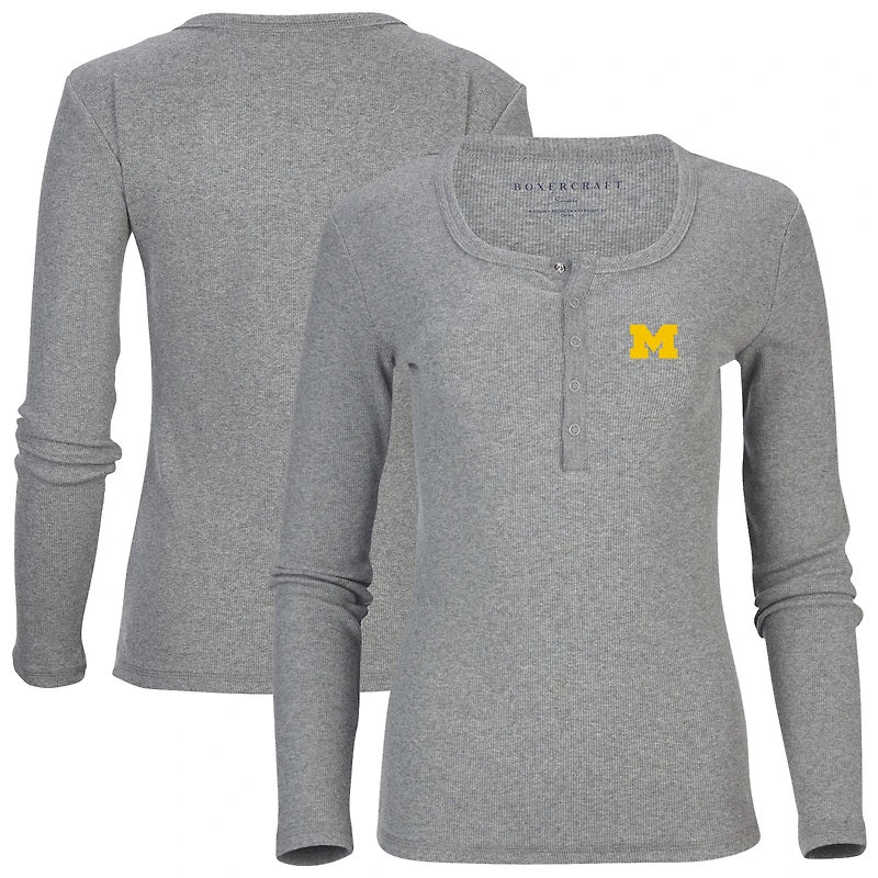 Women's Gray Michigan Wolverines Harper Henley Long Sleeve T-Shirt