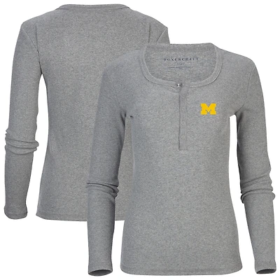 Women's Gray Michigan Wolverines Harper Henley Long Sleeve T-Shirt