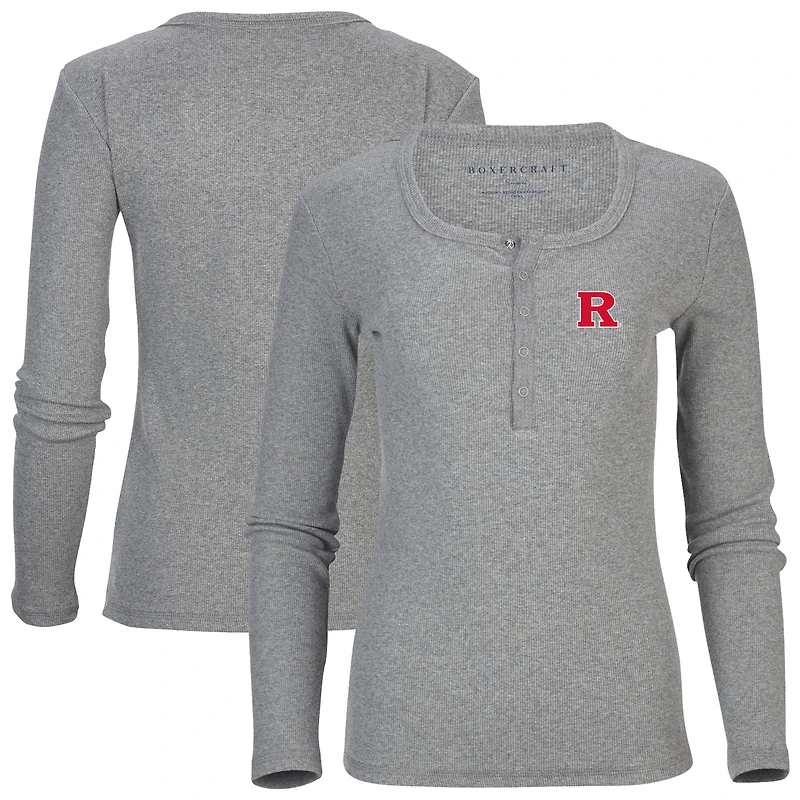 Women's Gray Rutgers Scarlet Knights Harper Henley Long Sleeve T-Shirt