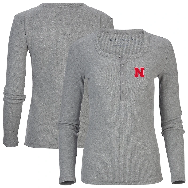 Women's Gray Nebraska Huskers Harper Henley Long Sleeve T-Shirt