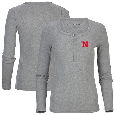 Women's Gray Nebraska Huskers Harper Henley Long Sleeve T-Shirt