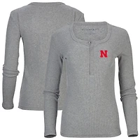 Women's Gray Nebraska Huskers Harper Henley Long Sleeve T-Shirt
