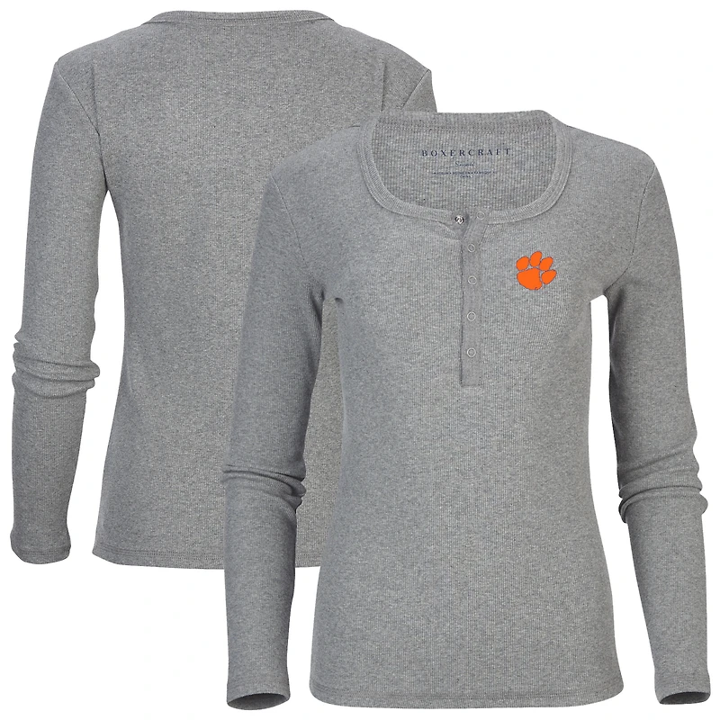Women's Gray Clemson Tigers Harper Henley Long Sleeve T-Shirt