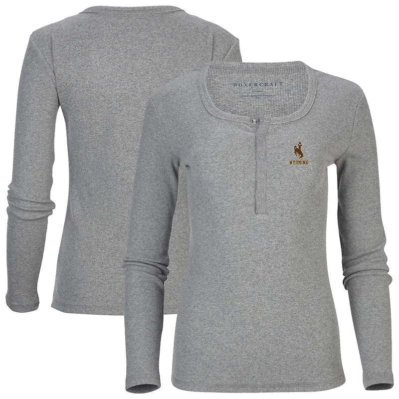 Women's Gray Wyoming Cowboys Harper Henley Long Sleeve T-Shirt