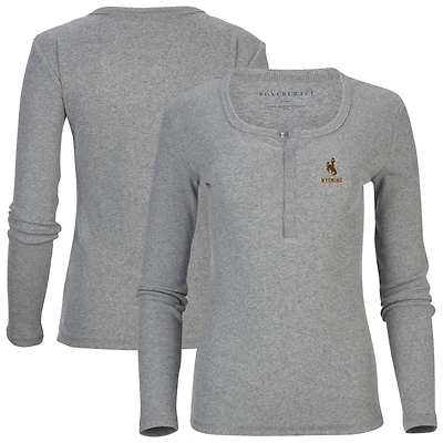 Women's Gray Wyoming Cowboys Harper Henley Long Sleeve T-Shirt