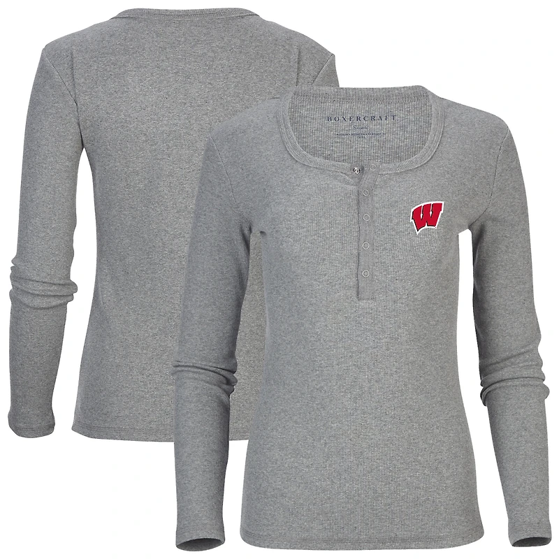 Women's Gray Wisconsin Badgers Harper Henley Long Sleeve T-Shirt