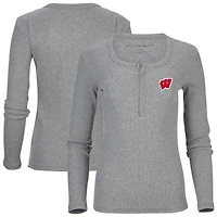 Women's Gray Wisconsin Badgers Harper Henley Long Sleeve T-Shirt