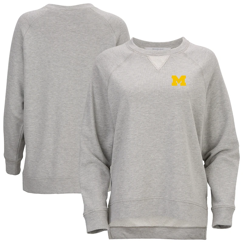 Women's Heather Gray Michigan Wolverines Harlow Terry Raglan Pullover Sweatshirt