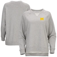 Women's  Heather Gray Michigan Wolverines Harlow Terry Raglan Pullover Sweatshirt