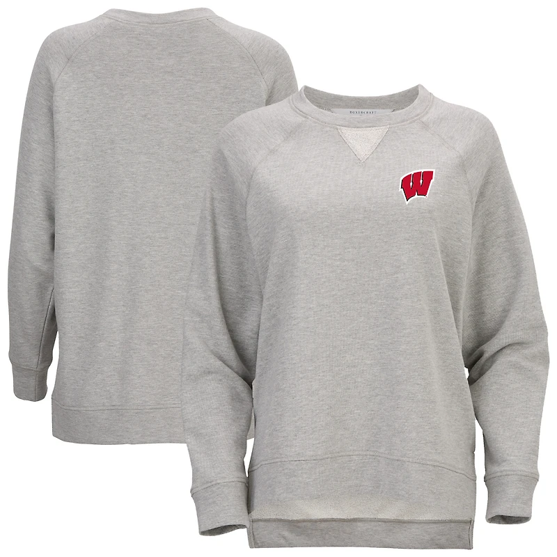 Women's Heather Gray Wisconsin Badgers Harlow Terry Raglan Pullover Sweatshirt