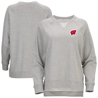 Women's  Heather Gray Wisconsin Badgers Harlow Terry Raglan Pullover Sweatshirt