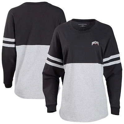 Women's Black/Heather Gray Ohio State Buckeyes Pom Pom Long Sleeve Jersey