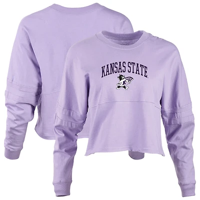 Women's Lavender Kansas State Wildcats Oversized Cropped Retro Long Sleeve T-Shirt