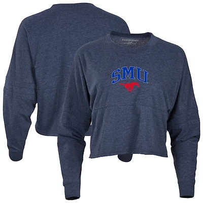 Women's Navy SMU Mustangs Oversized Cropped Retro Long Sleeve T-Shirt