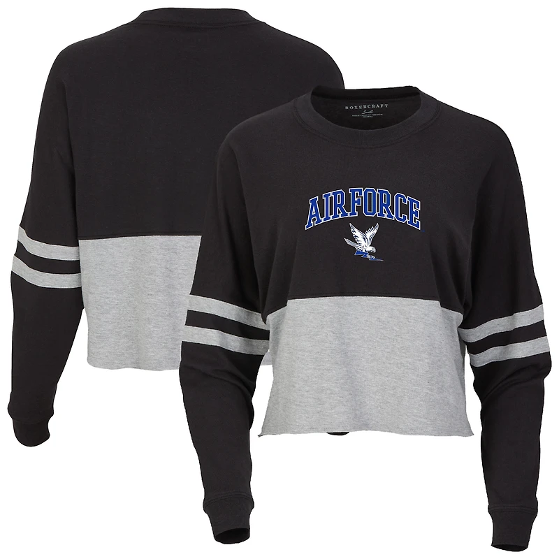 Women's Black Air Force Falcons Oversized Cropped Retro Long Sleeve T-Shirt