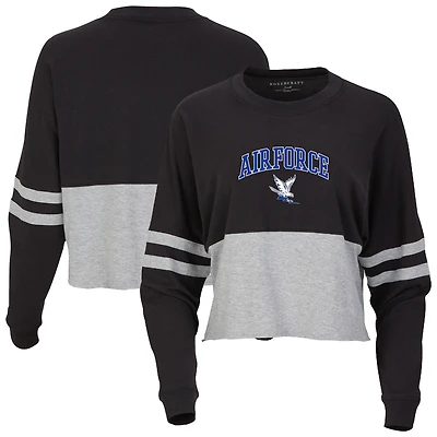 Women's Black Air Force Falcons Oversized Cropped Retro Long Sleeve T-Shirt