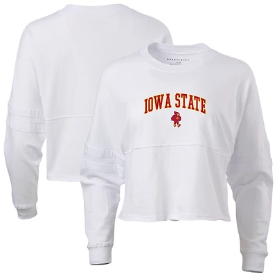 Women's White Iowa State Cyclones Oversized Cropped Retro Long Sleeve T-Shirt