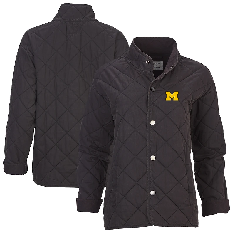 Women's Boxercraft Black Michigan Wolverines Quilted Market Full-Zip Jacket