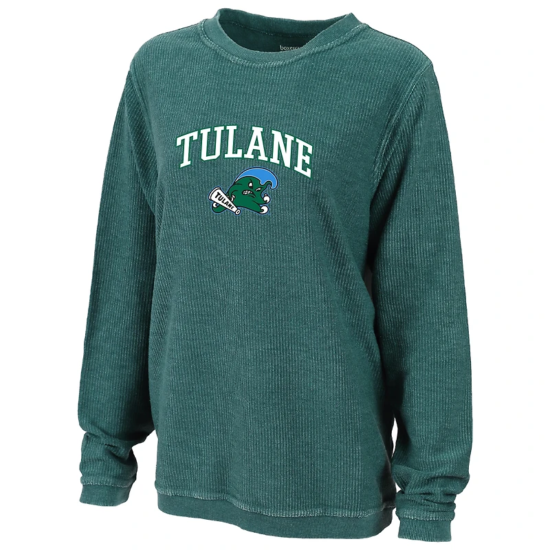 Women's Boxercraft Green Tulane Green Wave Rally Corduroy Pullover Sweatshirt