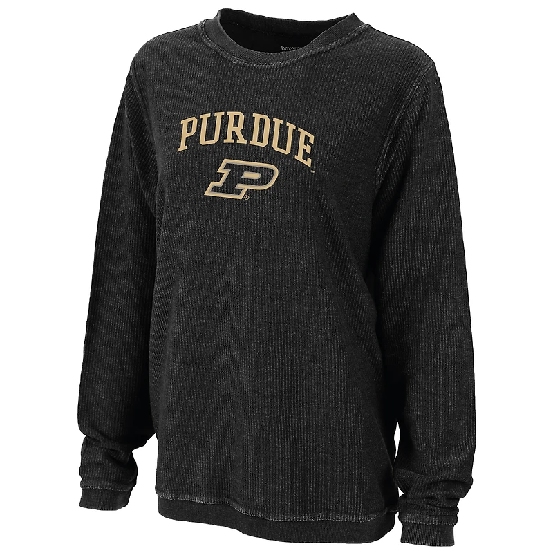 Women's Boxercraft Black Purdue Boilermakers Rally Corduroy Pullover Sweatshirt
