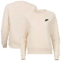 Women's Boxercraft Cream Purdue Boilermakers Quilted Pullover Sweatshirt