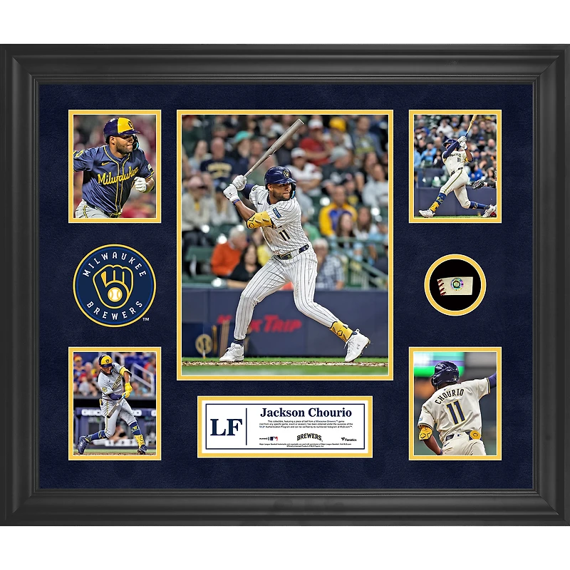Jackson Chourio Milwaukee Brewers Framed 5-Photo Collage with a Piece of Game-Used Ball