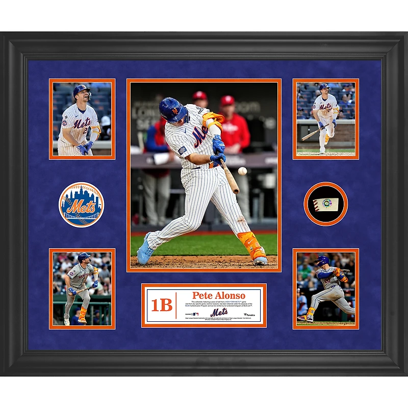 Pete Alonso New York Mets Framed 5-Photo Collage with a Piece of Game-Used Ball