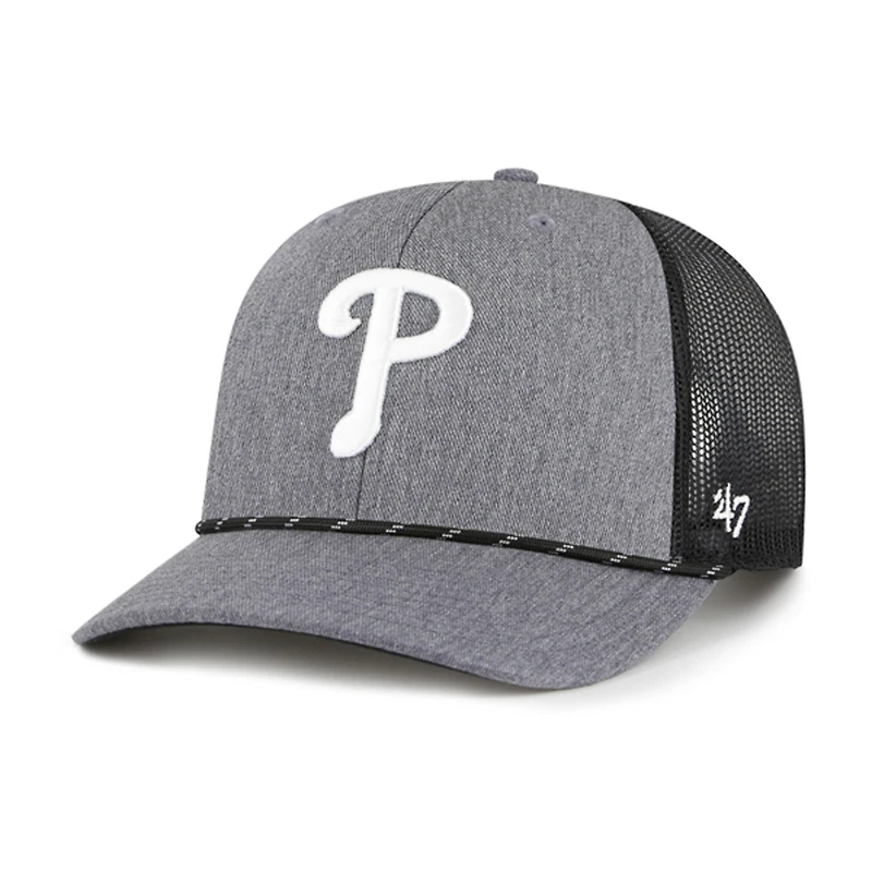 Men's '47 Charcoal Philadelphia Phillies Carbon Rope Trucker Adjustable Hat
