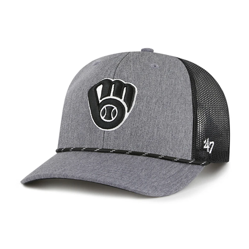 Men's '47 Charcoal Milwaukee Brewers Carbon Rope Trucker Adjustable Hat