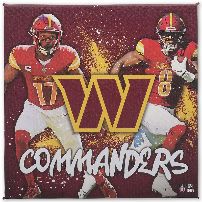 Washington Commanders 12" x 12" Team Logo and Players Splash Canvas Wall Art