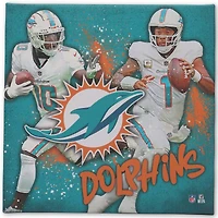 Miami Dolphins 12" x 12" Team Logo and Players Splash Canvas Art