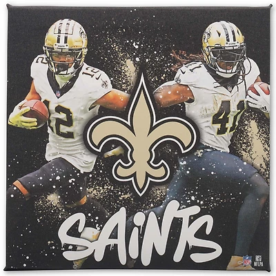 New Orleans Saints 12" x 12" Team Logo and Players Splash Canvas Art