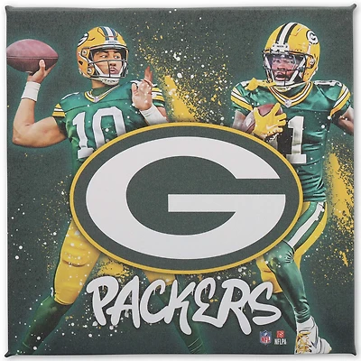 Green Bay Packers 12" x 12" Team Logo and Players Splash Canvas Art