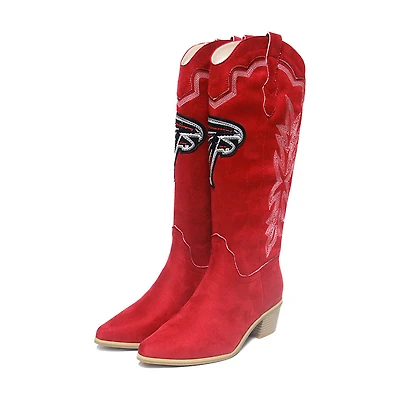 Women's Cuce  Red Atlanta Falcons Rhinestone Faux Suede Cowboy Boots