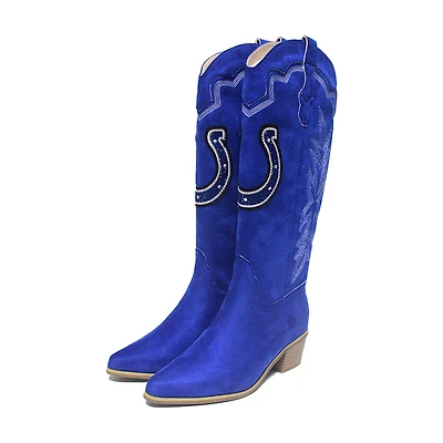 Women's Cuce  Royal Indianapolis Colts Rhinestone Faux Suede Cowboy Boots