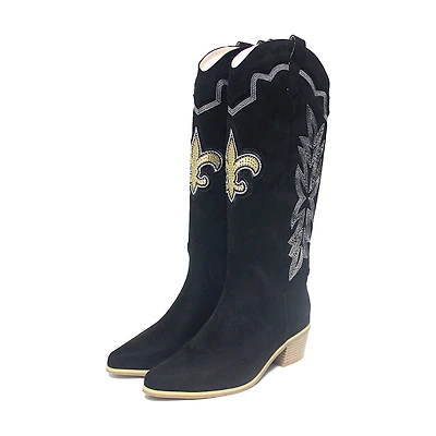 Women's Cuce  Black New Orleans Saints Rhinestone Faux Suede Cowboy Boots