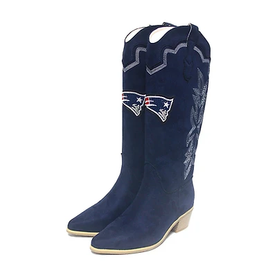 Women's Cuce  Navy New England Patriots Rhinestone Faux Suede Cowboy Boots