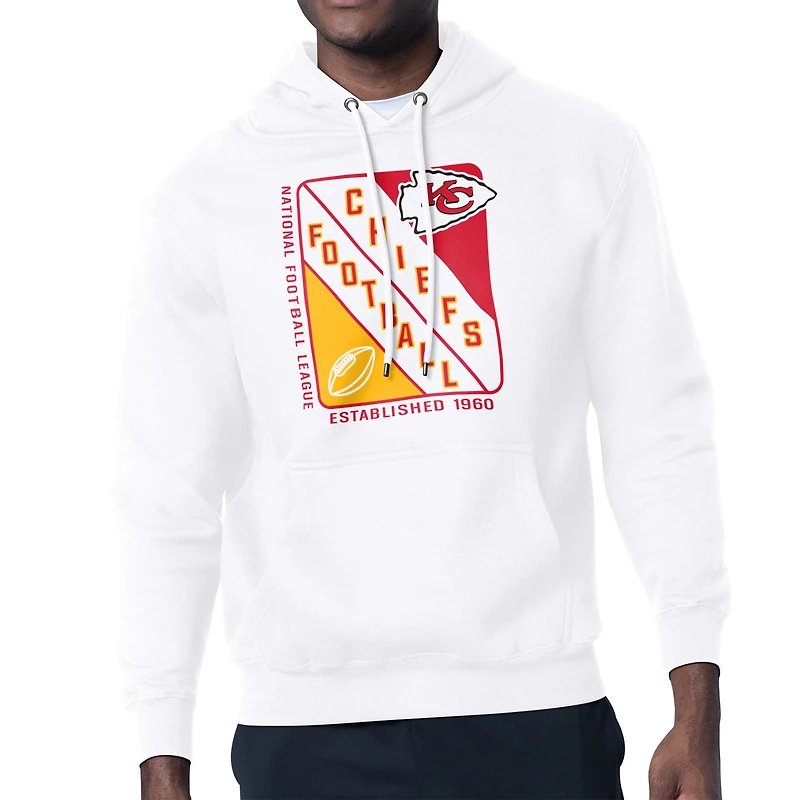 Men's Starter White Kansas City Chiefs Shield Logo Pullover Hoodie