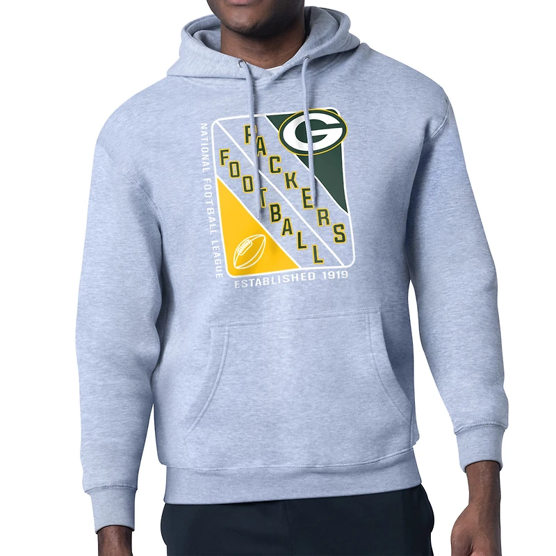 Men's Starter Heather Gray Green Bay Packers Shield Logo Pullover Hoodie