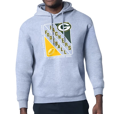 Men's Starter Heather Gray Green Bay Packers Shield Logo Pullover Hoodie