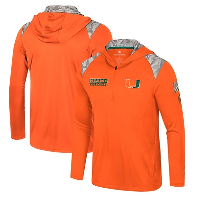 Men's Colosseum Orange Miami Hurricanes OHT Military Appreciation Quarter-Zip Hoodie Jacket