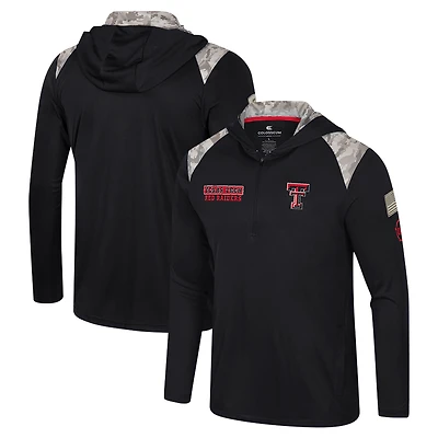 Men's Colosseum Black Texas Tech Red Raiders OHT Military Appreciation Quarter-Zip Hoodie Jacket