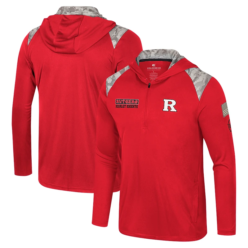 Men's Colosseum Scarlet Rutgers Scarlet Knights OHT Military Appreciation Quarter-Zip Hoodie Jacket