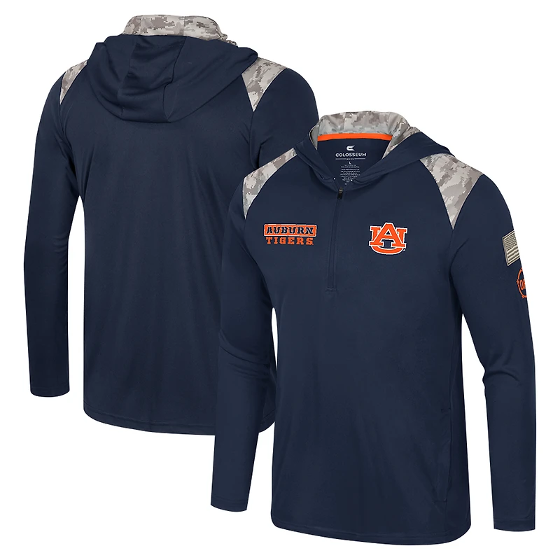 Men's Colosseum Navy Auburn Tigers OHT Military Appreciation Quarter-Zip Hoodie Jacket