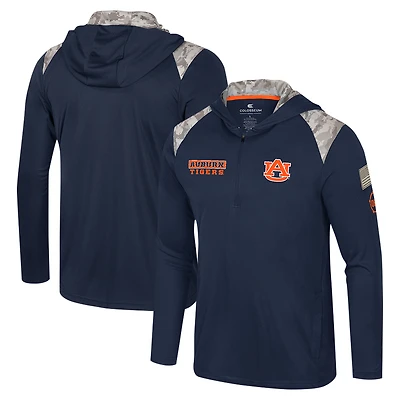 Men's Colosseum Navy Auburn Tigers OHT Military Appreciation Quarter-Zip Hoodie Jacket