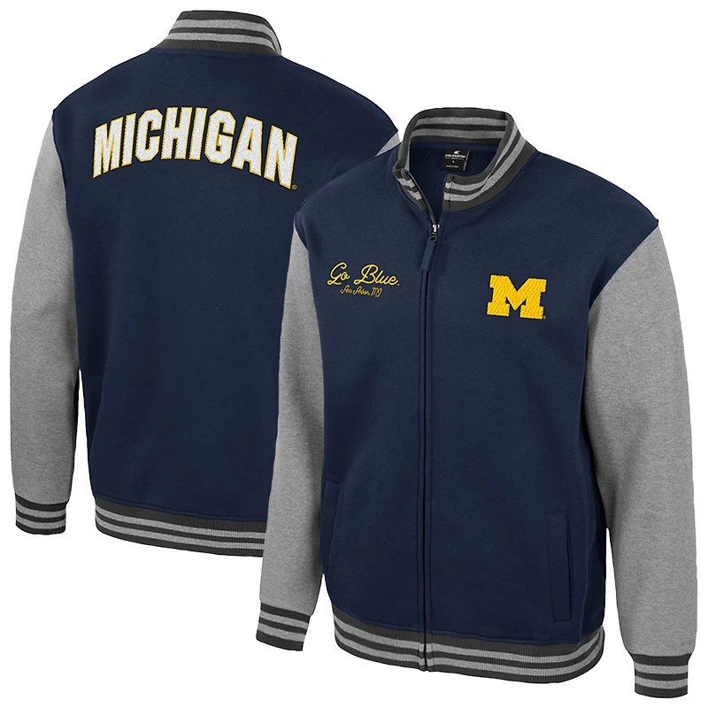 Men's Colosseum Navy Michigan Wolverines Ambi-Turner Full-Zip Varsity Jacket
