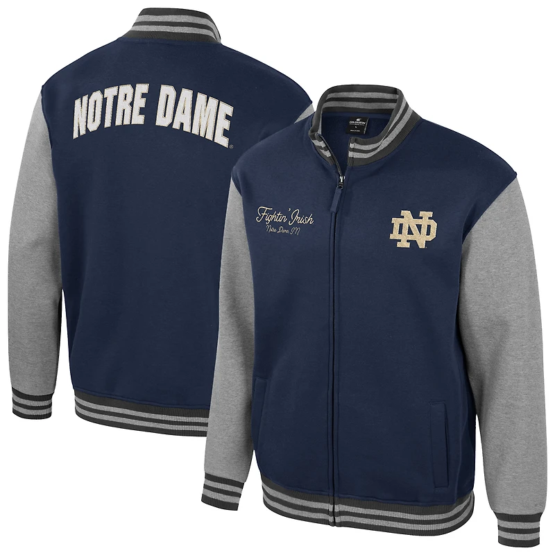 Men's Colosseum Navy Notre Dame Fighting Irish Ambi-Turner Full-Zip Varsity Jacket