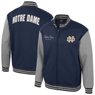 Men's Colosseum Navy Notre Dame Fighting Irish Ambi-Turner Full-Zip Varsity Jacket