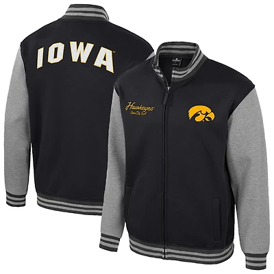 Men's Colosseum Black Iowa Hawkeyes Ambi-Turner Full-Zip Varsity Jacket