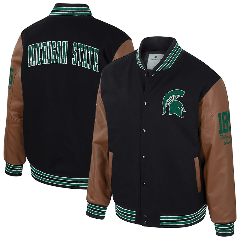 Men's Colosseum Black Michigan State Spartans Letterman Full-Snap Varsity Jacket